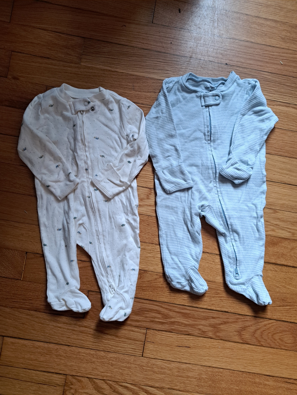 Baby Blue and Cream Footed One-Piece Sleepers - Unbranded
